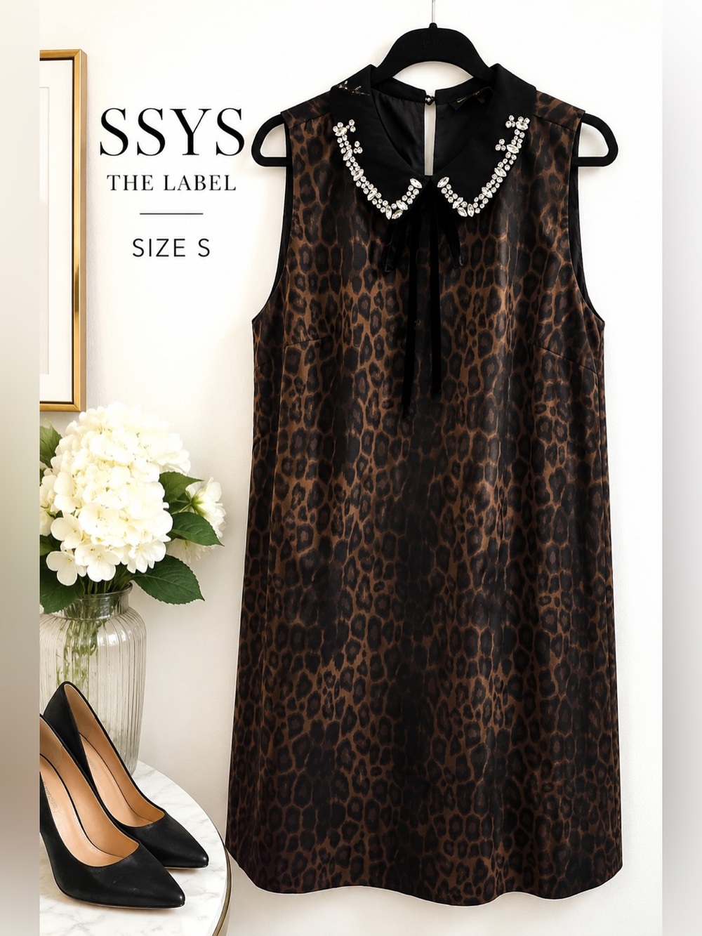 SSYS The Label Leopard Print Mini Dress with Jewel Collar